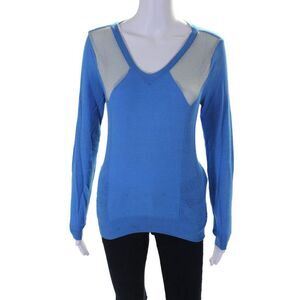 O'2nd X Barneys New York Womens Blue V-neck Long Sleeve Sweater Top Size S